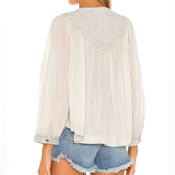 We The Free White Flowy Cotton Button Down Cool Meadow Boho Top - Picture 9 of 16